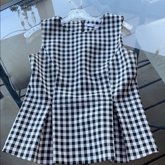 DVF Sleeveless Gingham Peplum Top, Size 4 - Picture 2 of 7
